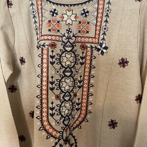 Creations Beige Tunic with Floral Embroidery- 2 pc traditional Pakistani/Indian